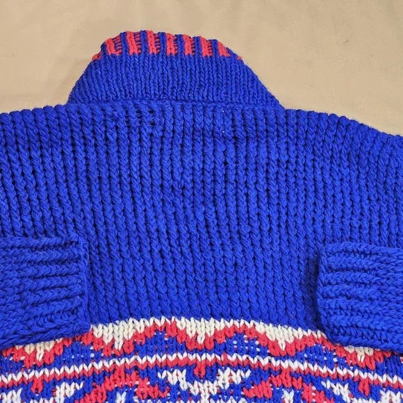 Camp Kitschy Knit Blue Chunky Wool Open Front Belt Starsky Cardigan Size 52 NWT